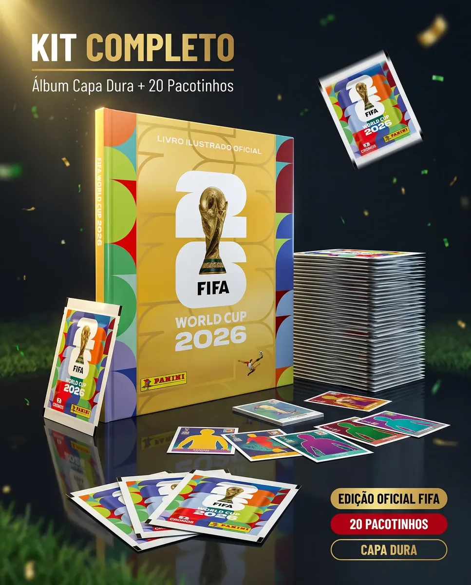 Álbum Dourado Capa Dura Ouro Copa do Mundo FIFA 2026 Panini + 140 Figurinhas