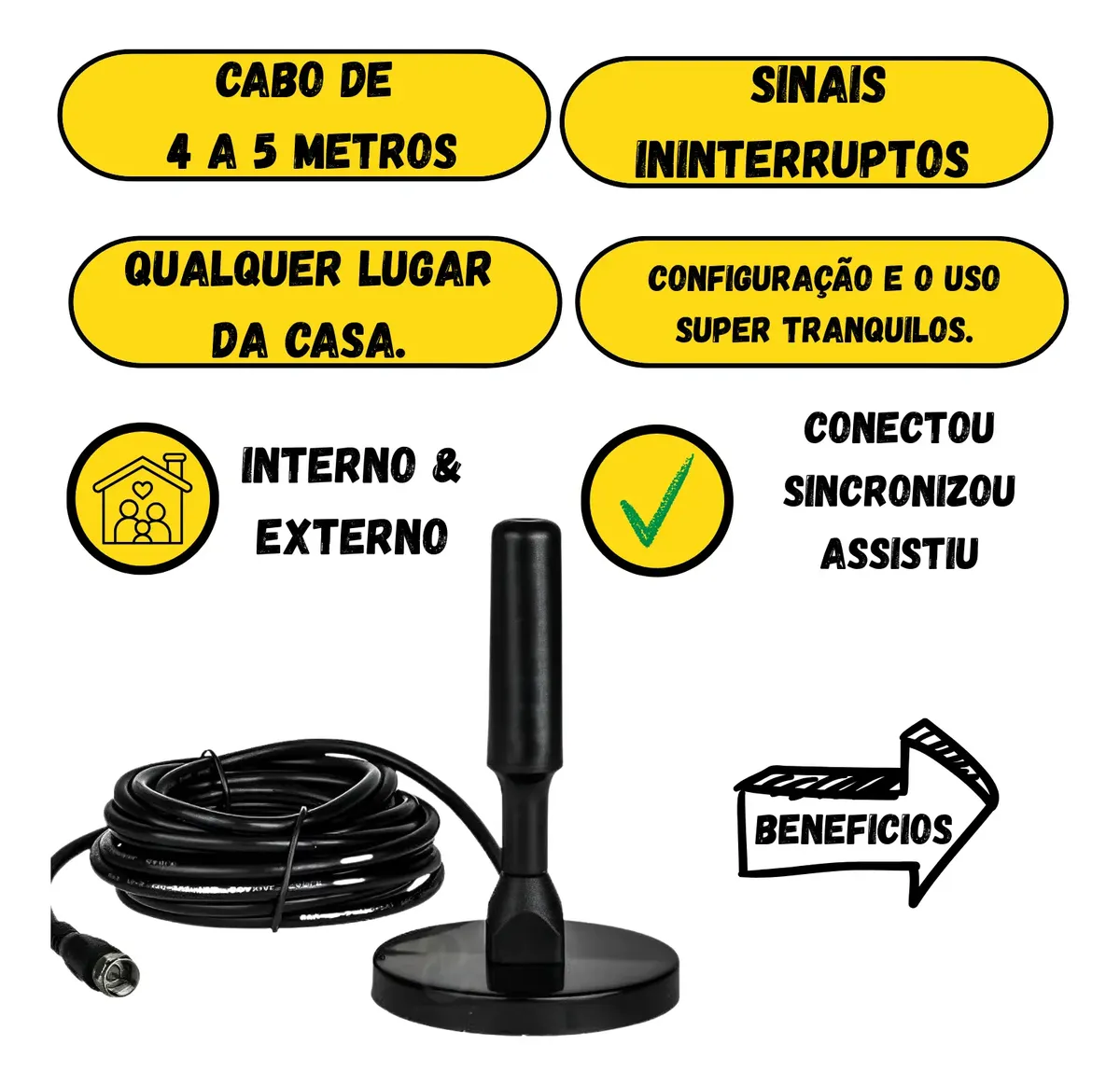 Antena Digital Interna HDTV 4,5 Metros - Amplificação 3,5 dBi — foto 3