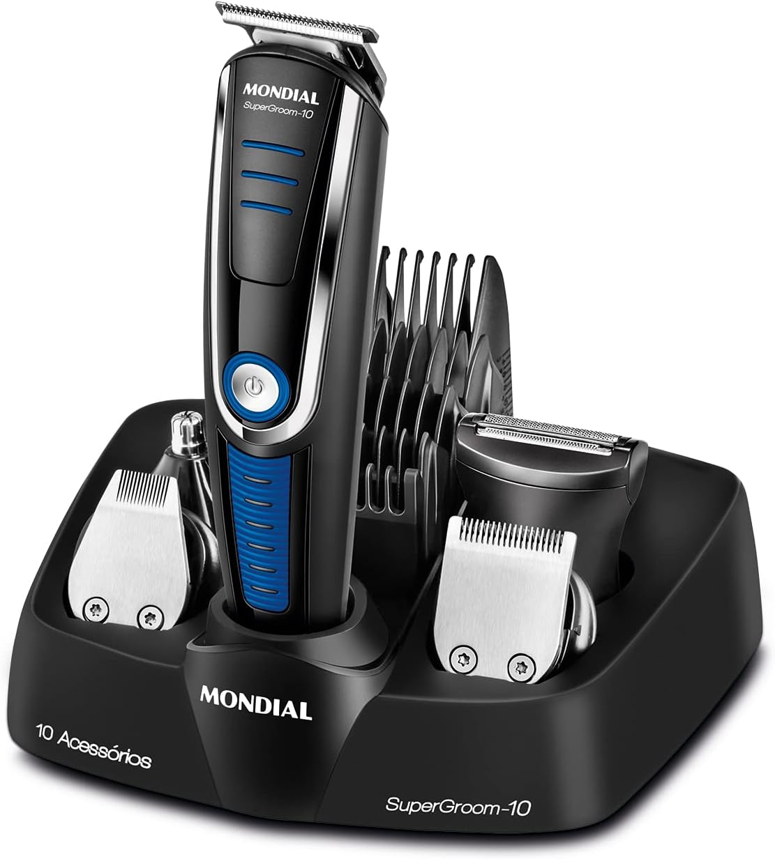 Aparador de Pelos Super Groom 10 Mondial Preto/Azul 6W Bivolt BG-03