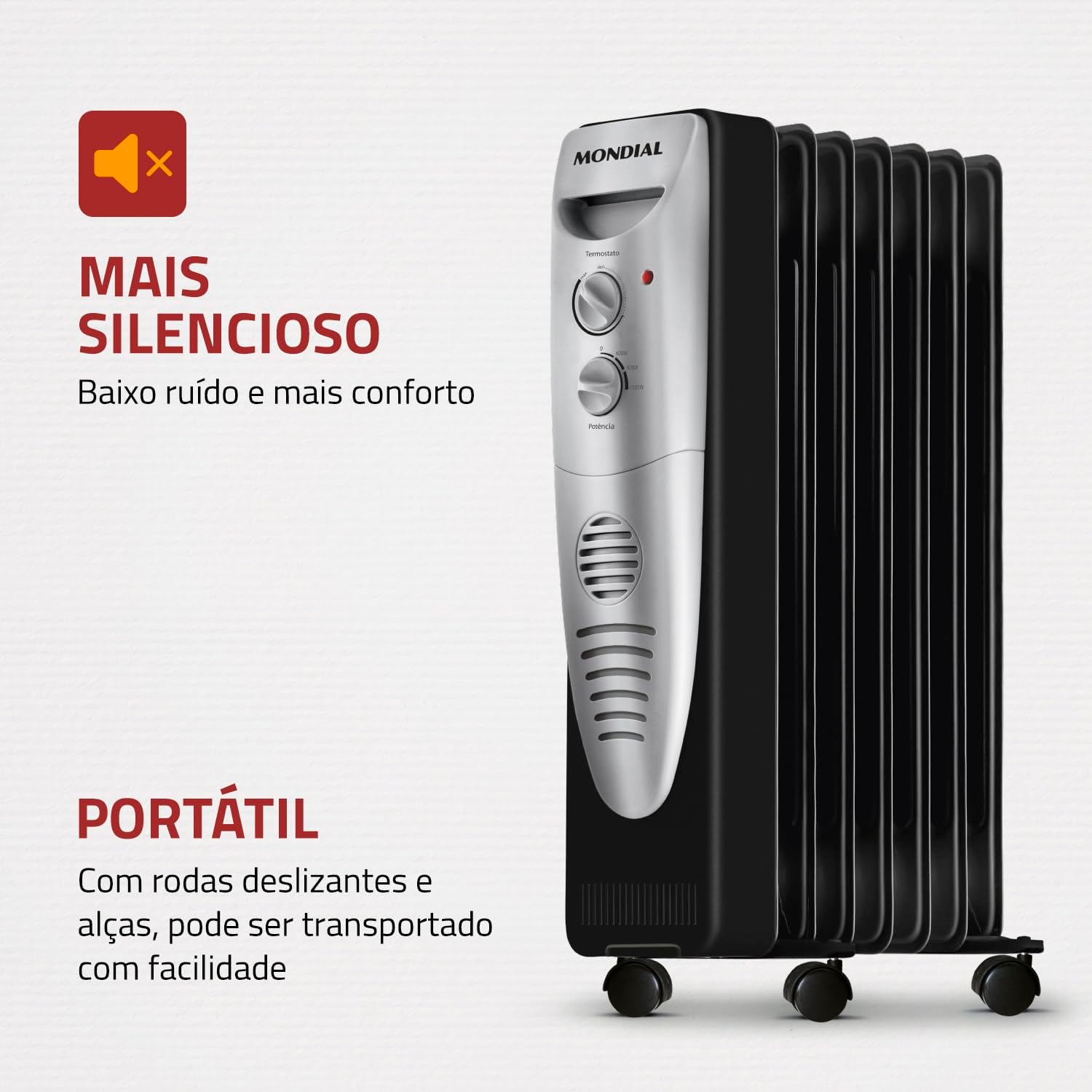 Aquecedor a Óleo Mondial A-06 Preto e Prata 1500W 220V — foto 5