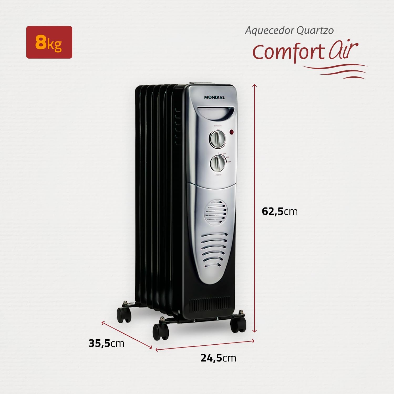 Aquecedor a Óleo Mondial A-06 Preto e Prata 1500W 220V — foto 6