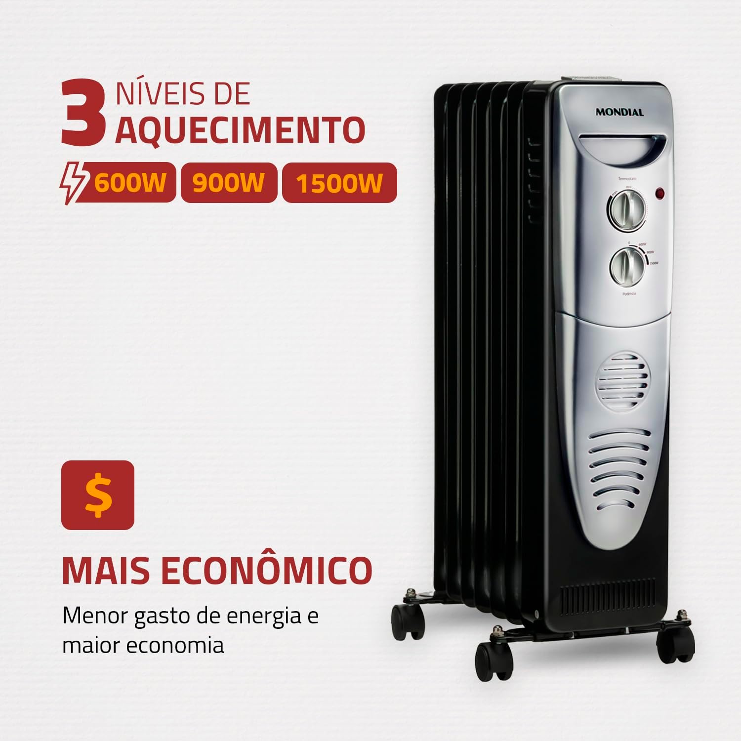 Aquecedor a Óleo Mondial A-06 Preto e Prata 1500W 220V — foto 3