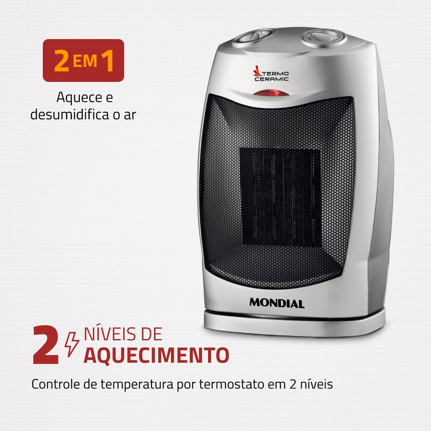 Aquecedor Termo Ceramic Mondial A-05 1500W 110V Preto e Prata — foto 2