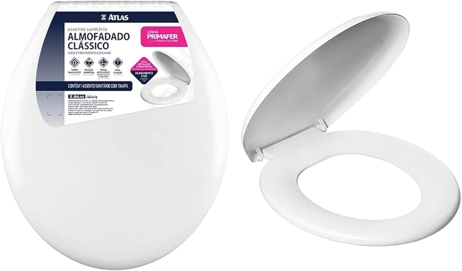 Atlas Assento Sanitário Plástico Almofadado Clássico Branco