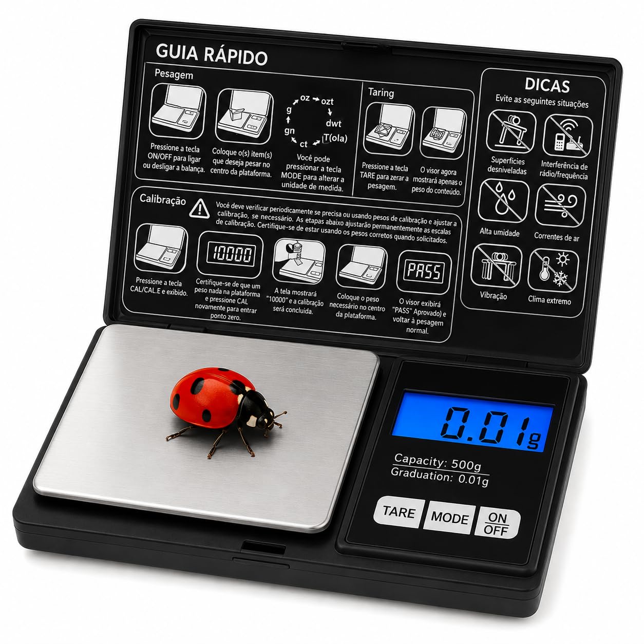 Balança Digital de Precisão 0,01g a 500g - Visor LCD e Função Tare