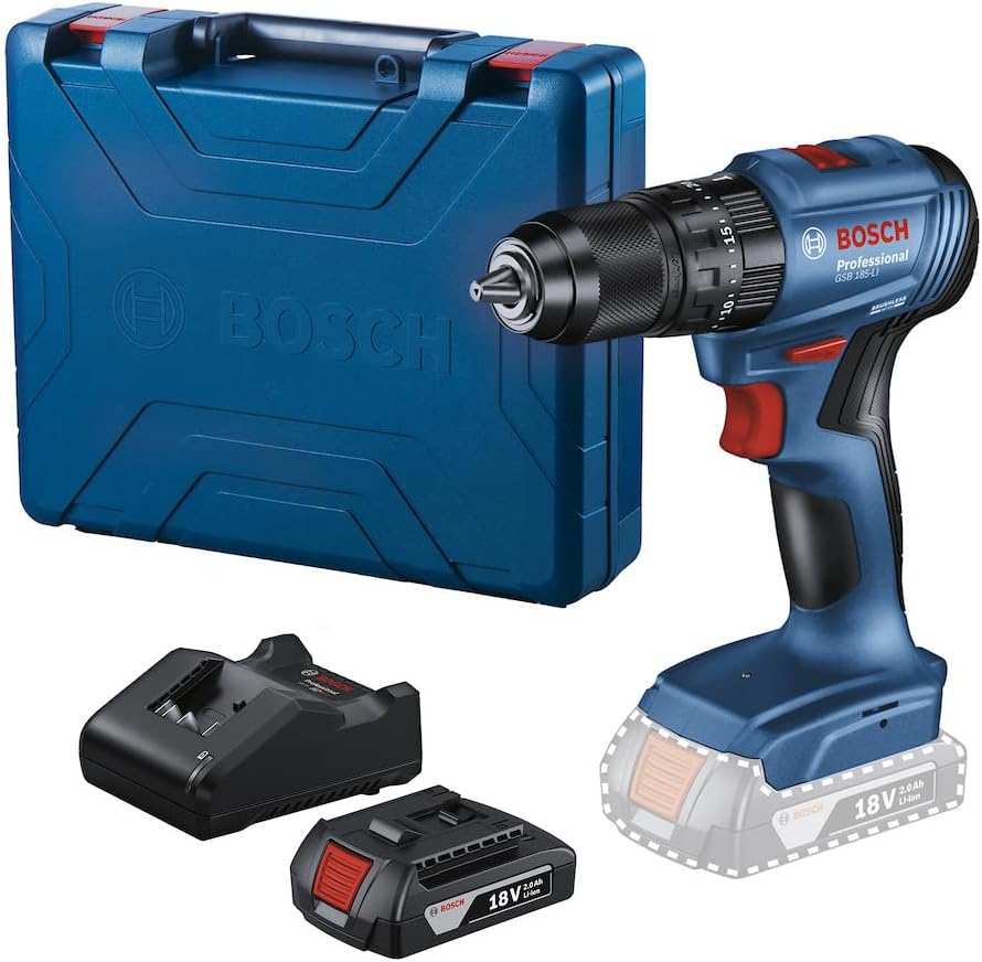 Bosch Furadeira Parafusadeira Impacto 18V GSB185LI-1B Sem Fio com Bateria e Maleta