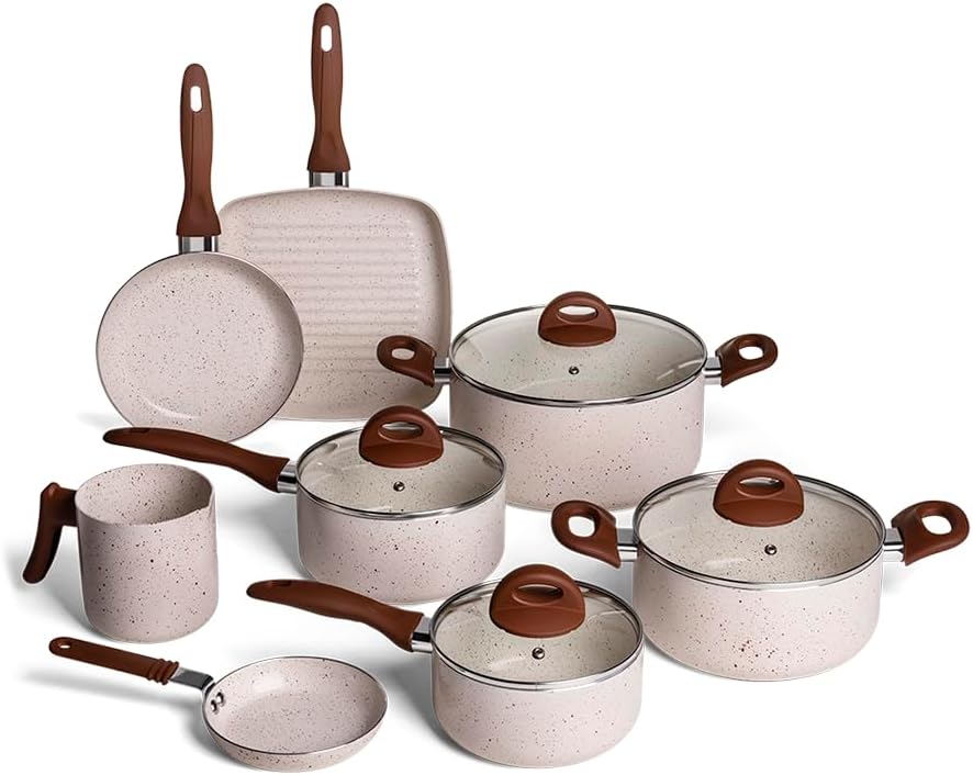 Brinox Jogo de Panelas 8 Peças Ceramic Life Smart Plus Vanilla
