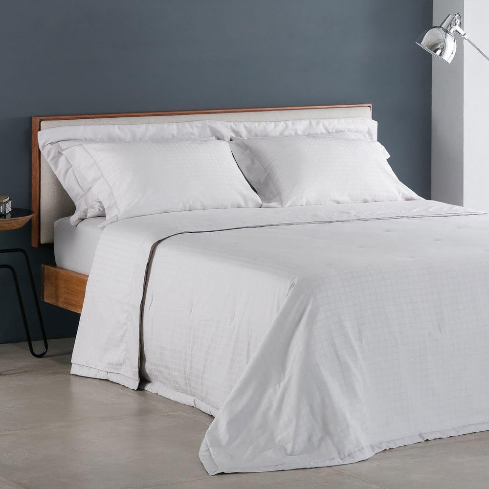 Buddemeyer Jogo de Cama Casal Cetim 300 Fios Damask Square 100% Algodão Bege Palha 4 peças