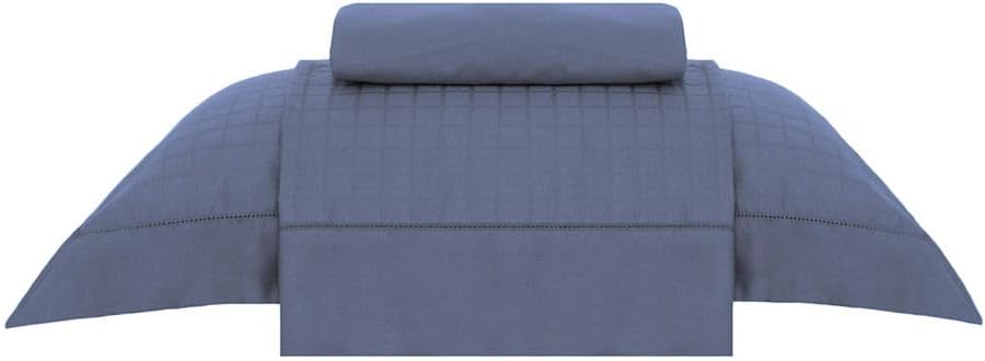 Buddemeyer Jogo de Cama Solteiro Cetim 300 Fios Damask Square 100% Algodão Azul 3 Peças