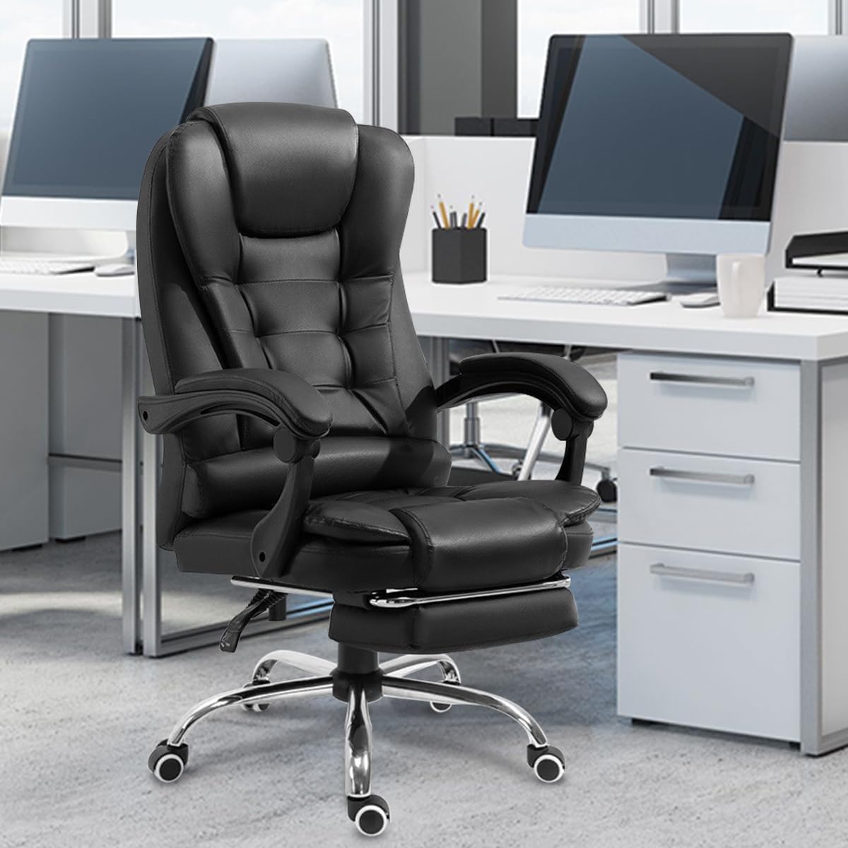 Cadeira de Escritório Ergonomica com Apoio para os Pés e Encosto Ajustável - Preto
