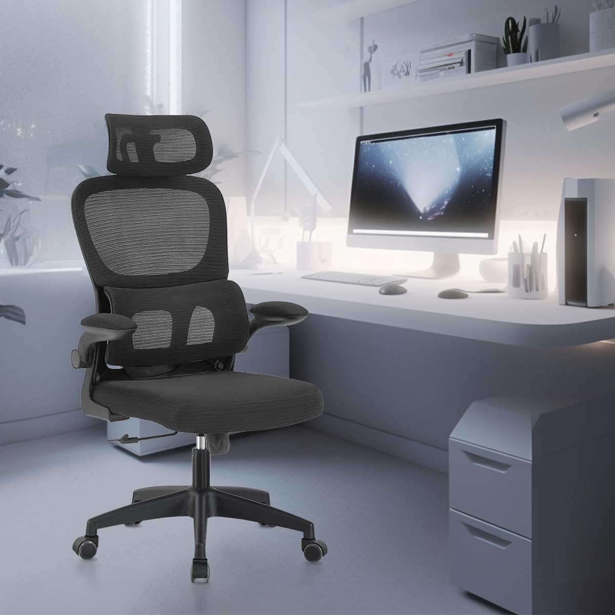 Cadeira de Escritório Ergonômica com Suporte Lombar e Encosto Ajustável - Preto