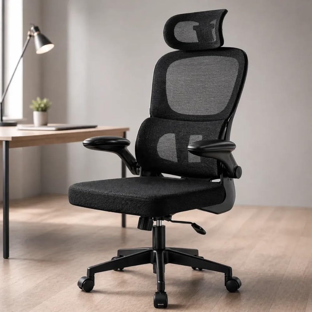 Cadeira de Escritório Ergonômica com Suporte Lombar Ajustável - Tela Respirável e Encosto de Cabeça Regulável