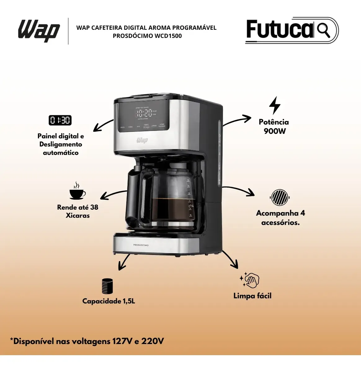 Cafeteira Inteligente Elétrica WAP Aroma Digital Programável 1,5L — foto 2