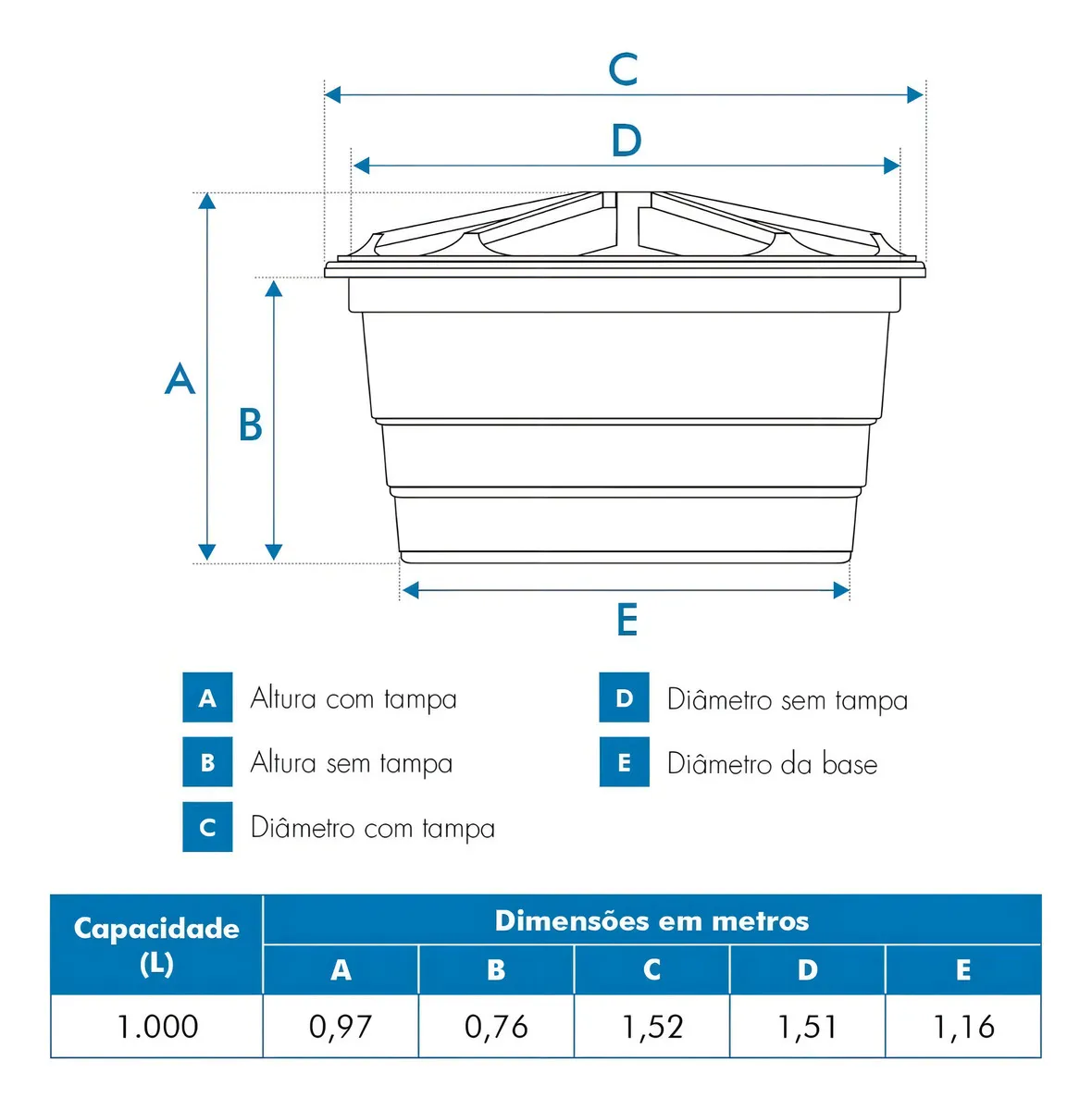 Caixa D'água Fortlev 1000L Azul Vertical — foto 4