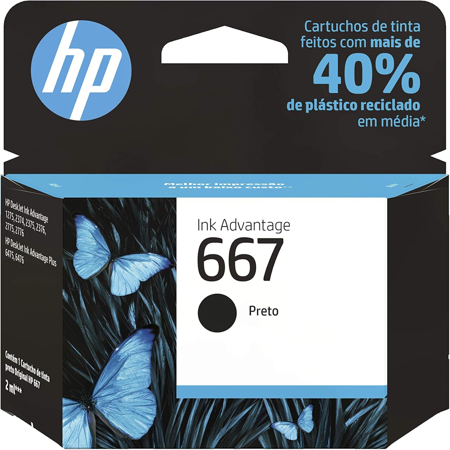Cartucho de Tinta HP 667 Preto Original (3YM79AB) para Impressoras DeskJet