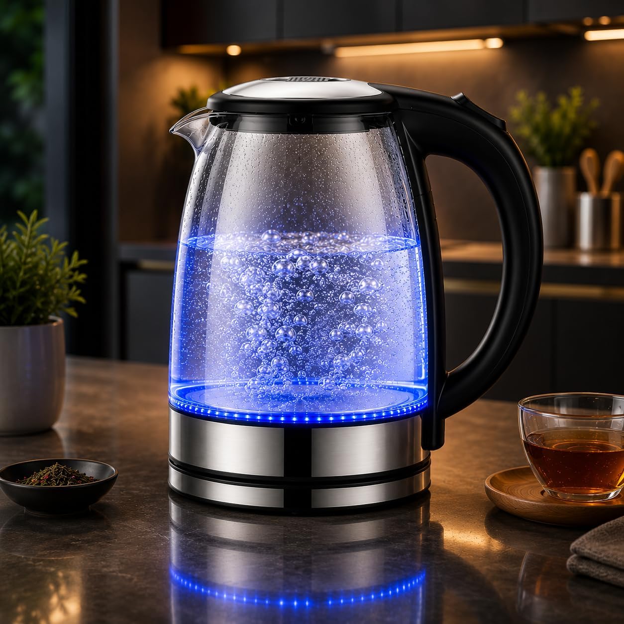 Chaleira Elétrica de Vidro 1,8L 220V com LED Azul - Aquecimento Rápido e Desligamento Automático