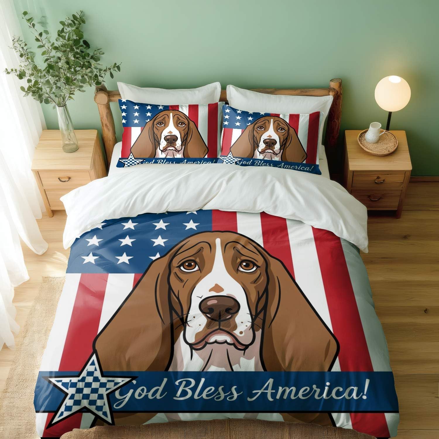 Conjunto de Capa de Edredom de Girassol com Estampa de Cachorro - 3 Peças