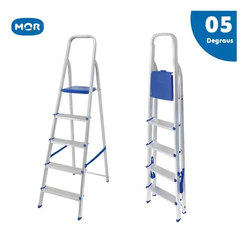 Escada Doméstica Mor 5103 Alumínio 5 Degraus — foto 2