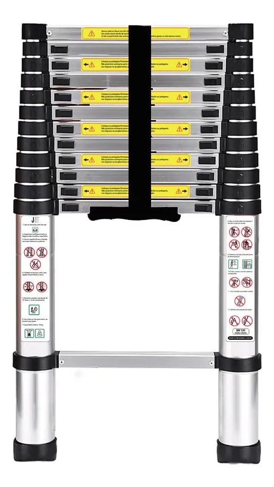 Escada Telescópica JST ETI380 13 Degraus Inox 3,8m Dobrável Antiderrapante