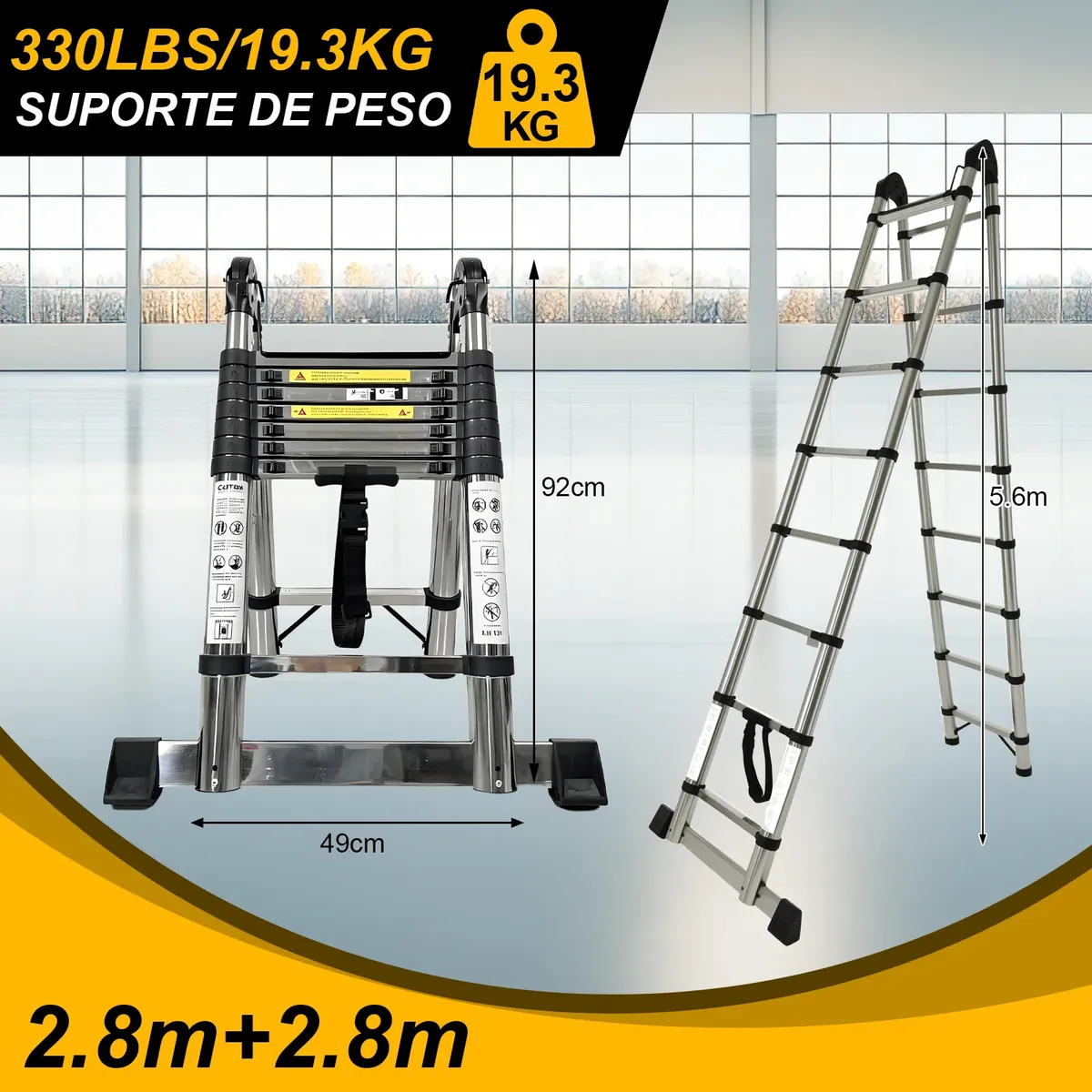 Escada Telescópica Novara NBX-19 5.6m Aço Inoxidável 18 Degraus — foto 2