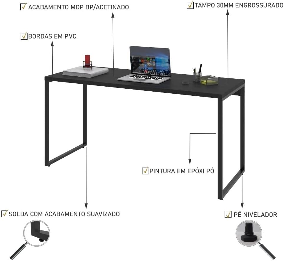 Escrivaninha Compace Kuadra Me150-E10 Industrial 150cm Preto Onix — foto 4