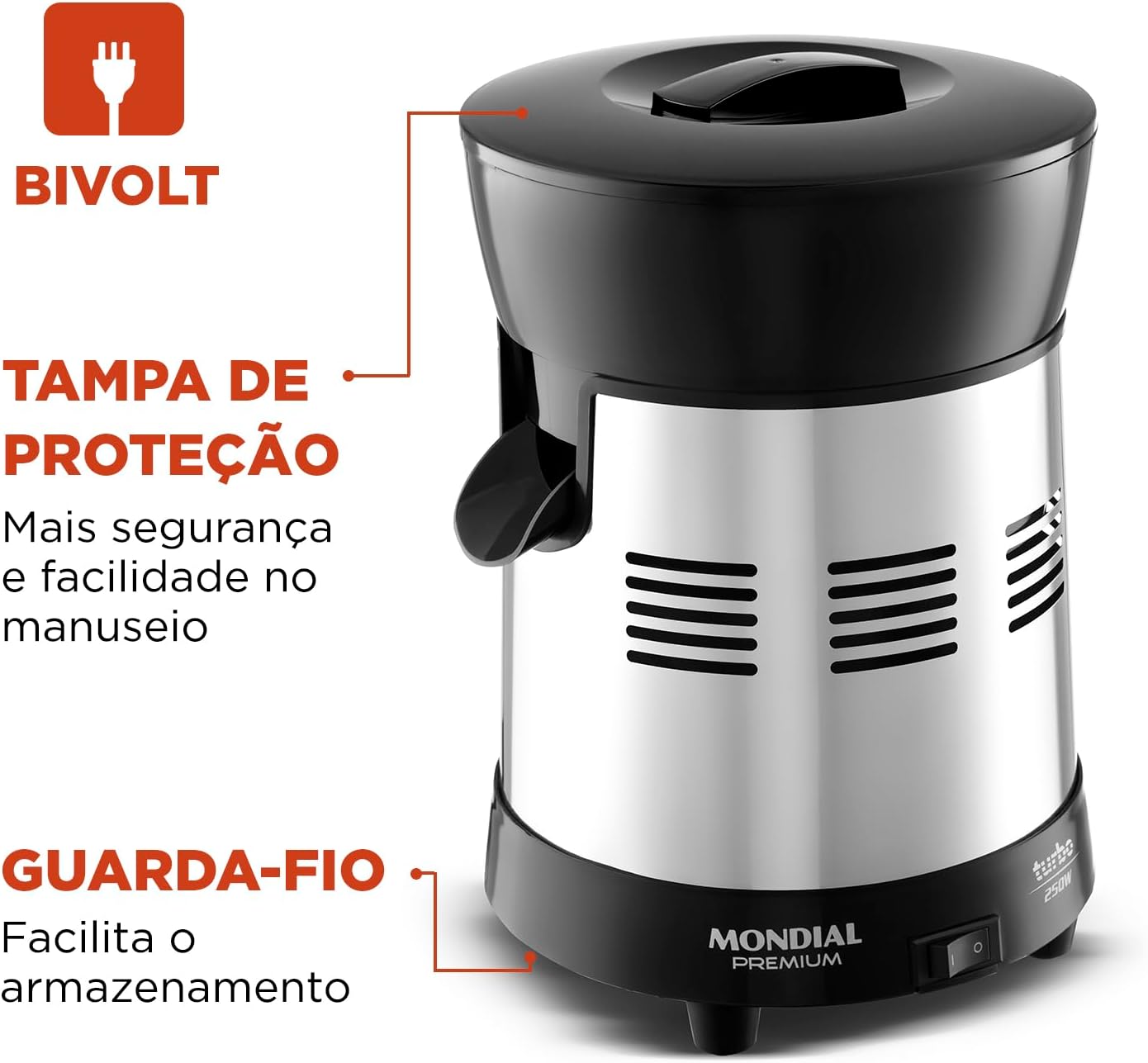 Espremedor de Frutas Britânia 250W 1 Litro com 2 Cones — foto 5