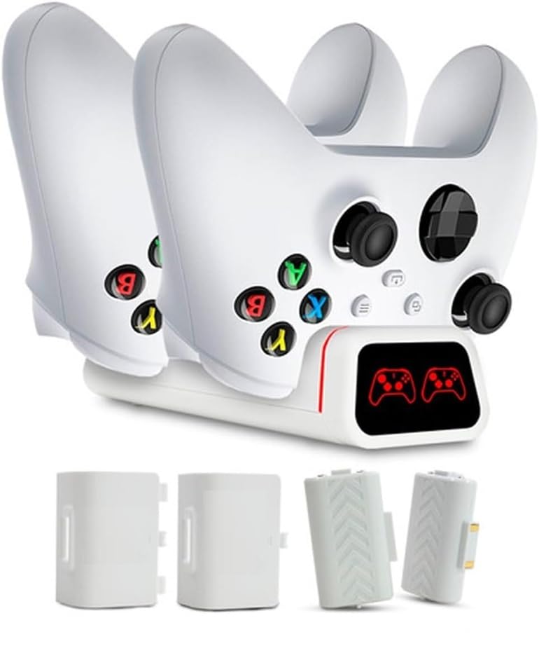 Estação de Carregamento para Controles Xbox Series X/S e One - Branco - Dock Duplo com 2 Baterias Recarregáveis