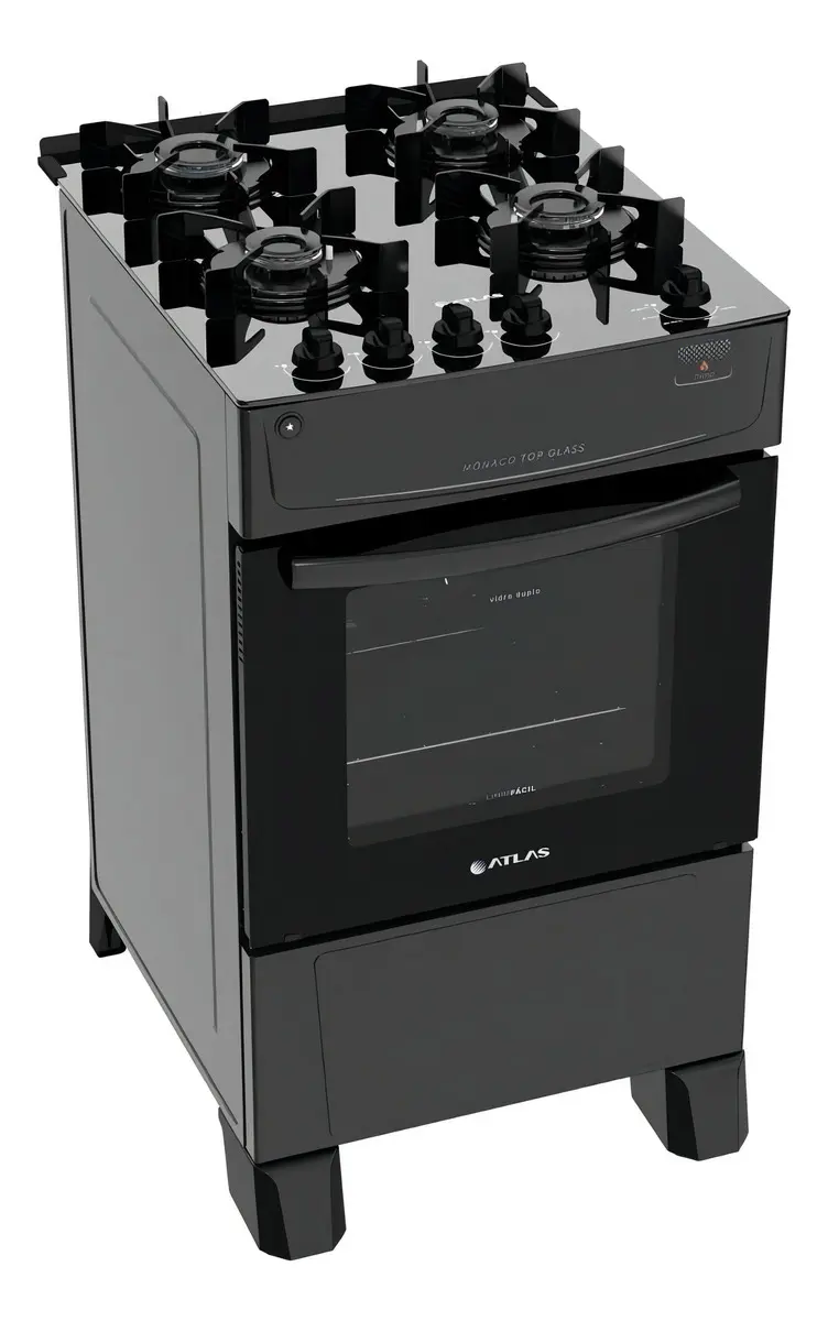 Fogão Atlas Mônaco Top Glass 4 Bocas - Mesa de Vidro Bivolt 110V/220V