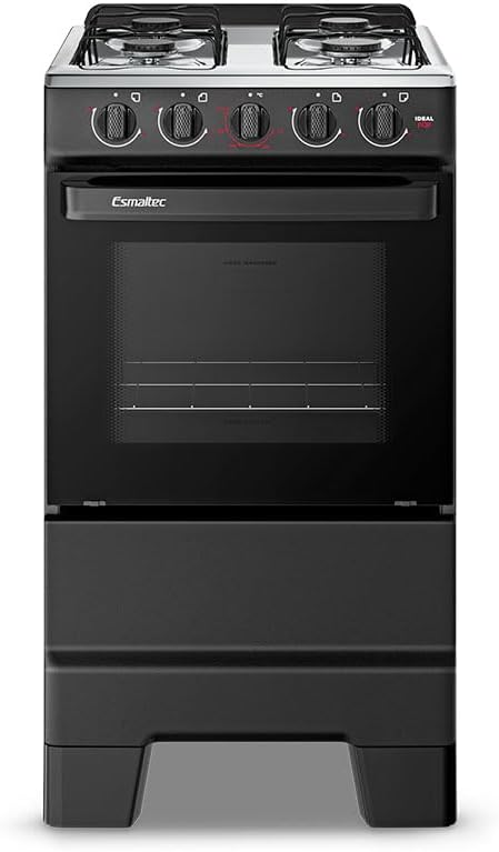 Fogão a Gás Esmaltec IDEAL POP F4ISP Preto 4 Bocas Inox 50L Limpa Fácil