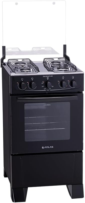 Fogão Atlas Coliseum Plus 4 Bocas Preto com Forno Limpa Fácil 50L