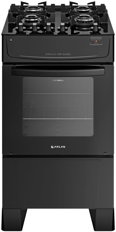 Fogão Atlas Mônaco 4 Bocas Preto Top Glass com Acendimento Automático - Bivolt