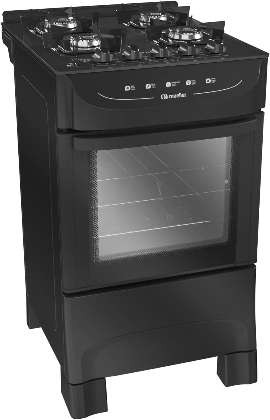 Fogão Mueller MFV4BB Preto Fosco 4 Bocas com Mesa de Vidro e Acendimento