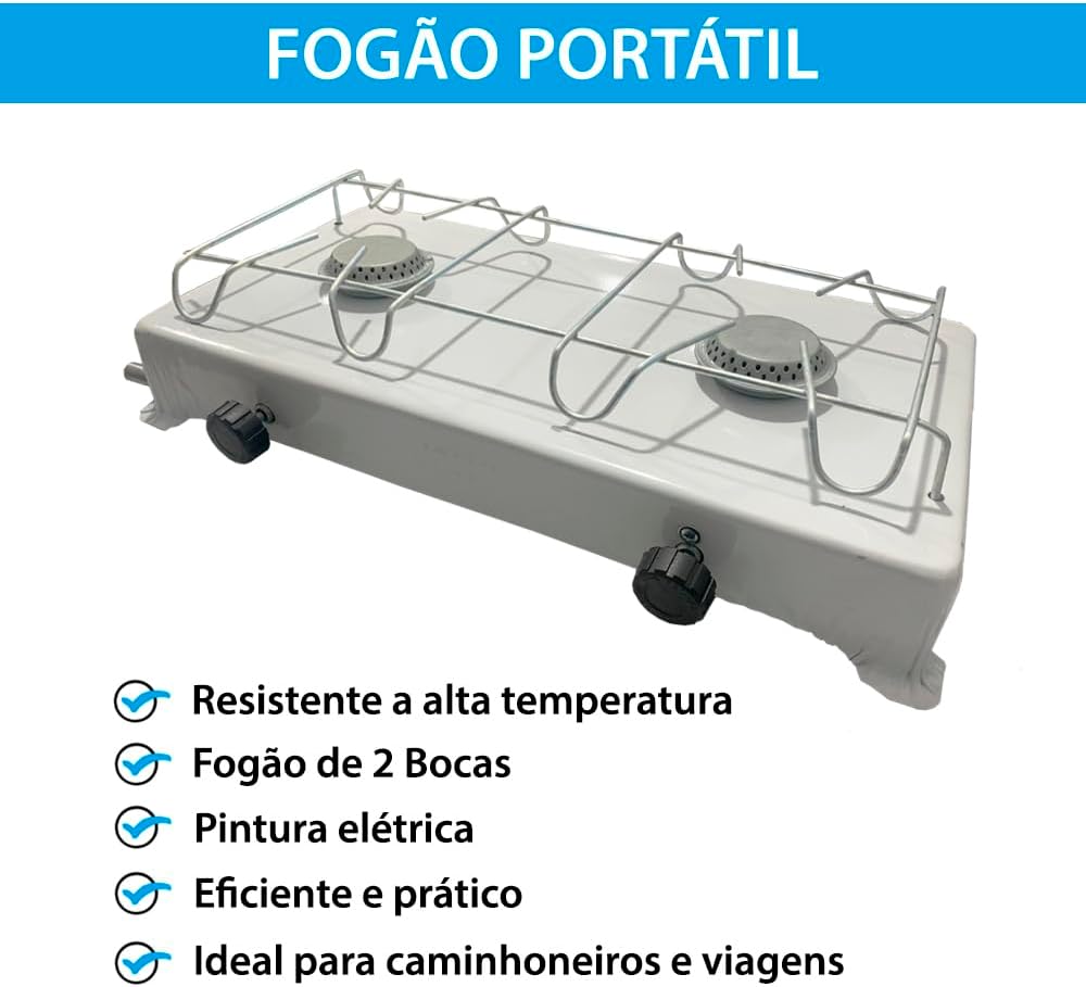 Fogão Portátil Camping Duas Bocas a Gás Branco — foto 2