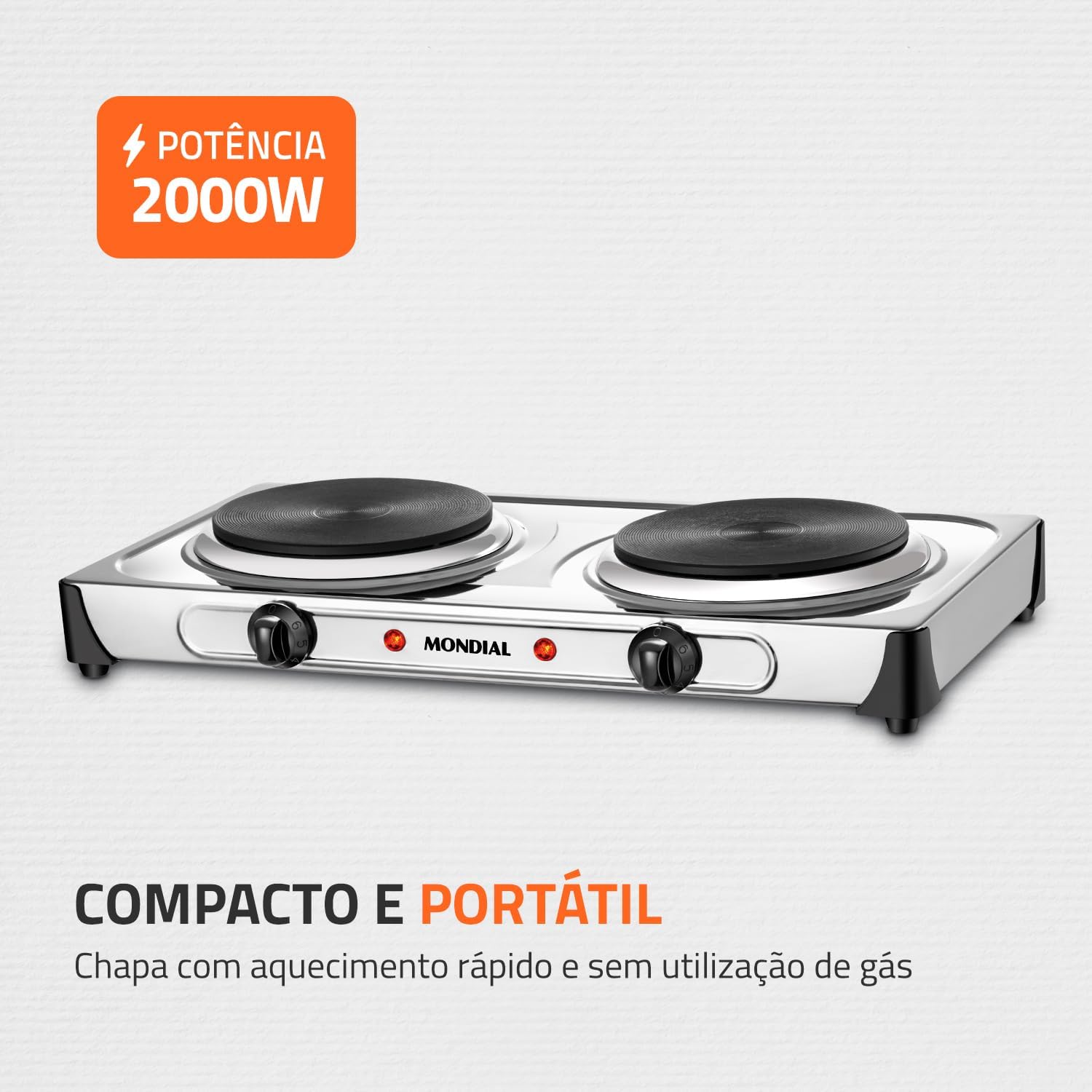 Fogareiro Elétrico Duplo Mondial FE-03 2000W Portátil Inox — foto 2