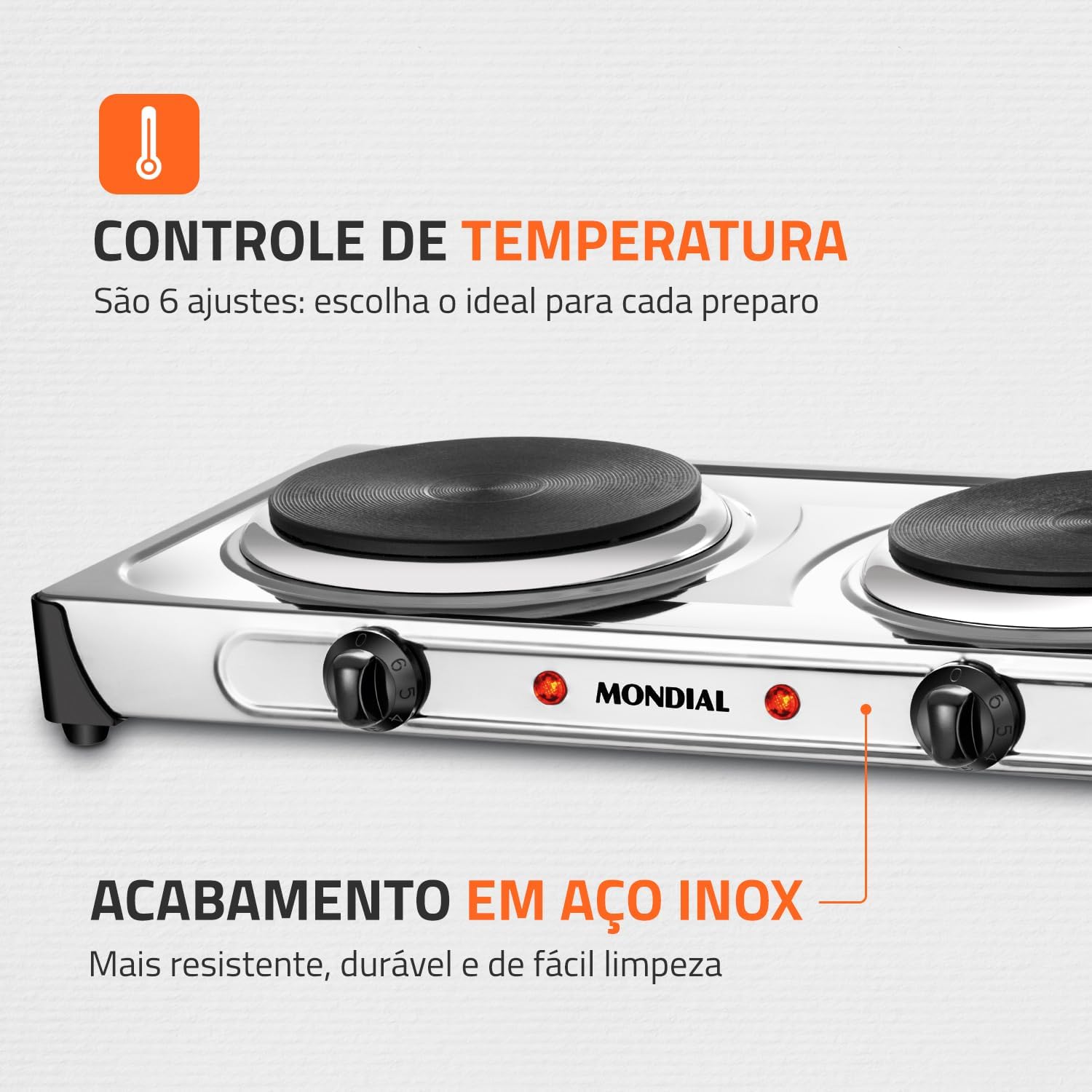 Fogareiro Elétrico Duplo Mondial FE-03 2000W Portátil Inox — foto 4