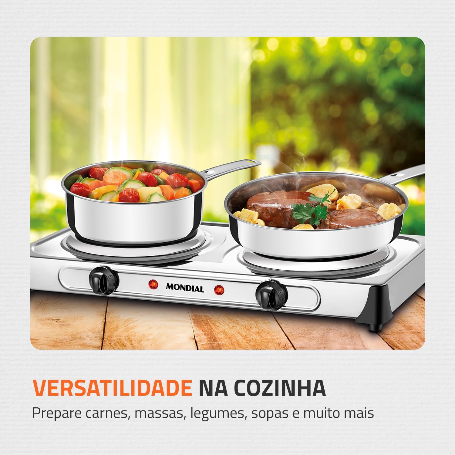 Fogareiro Elétrico Duplo Mondial FE-03 2000W Portátil Inox — foto 3