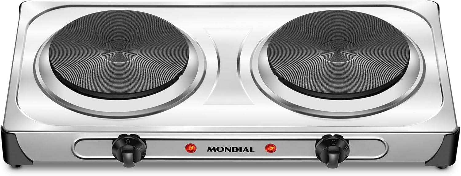 Fogareiro Elétrico Duplo Mondial FE-03 2000W Portátil Inox