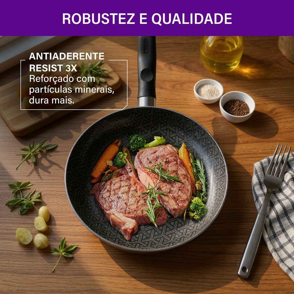 Frigideira Rochedo Robusta Grafite 20cm Antiaderente Resist 3X — foto 4