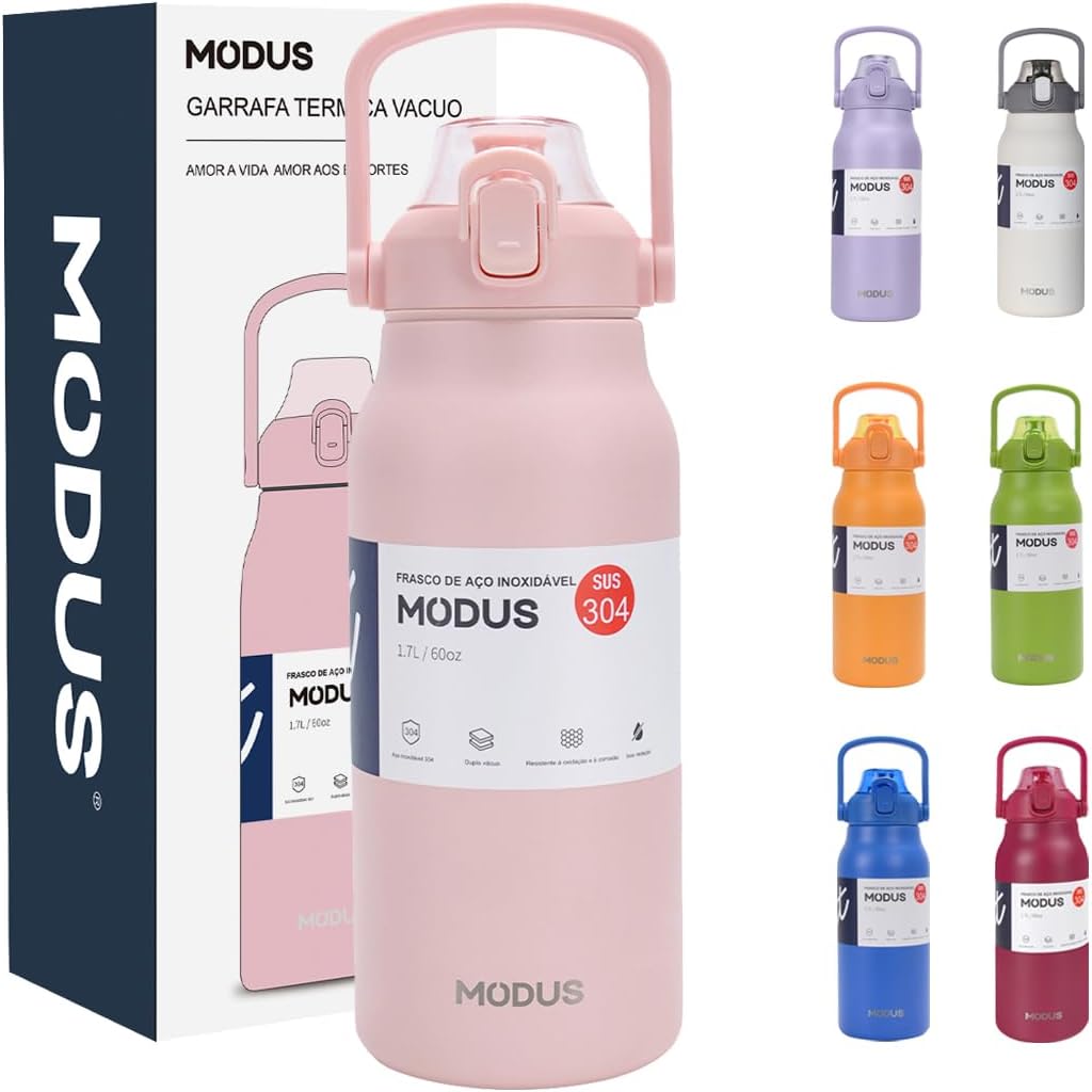 Garrafa Térmica Rosa 1700ml - Duplamente Isolada a Vácuo com Canudo Automático