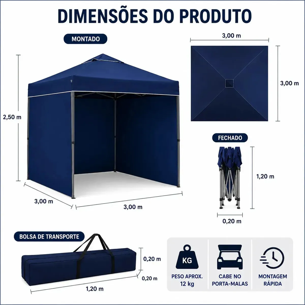 Gazebo Tenda Barraca Articulado Alumínio 3x3m com 3 Paredes Removíveis Azul — foto 2
