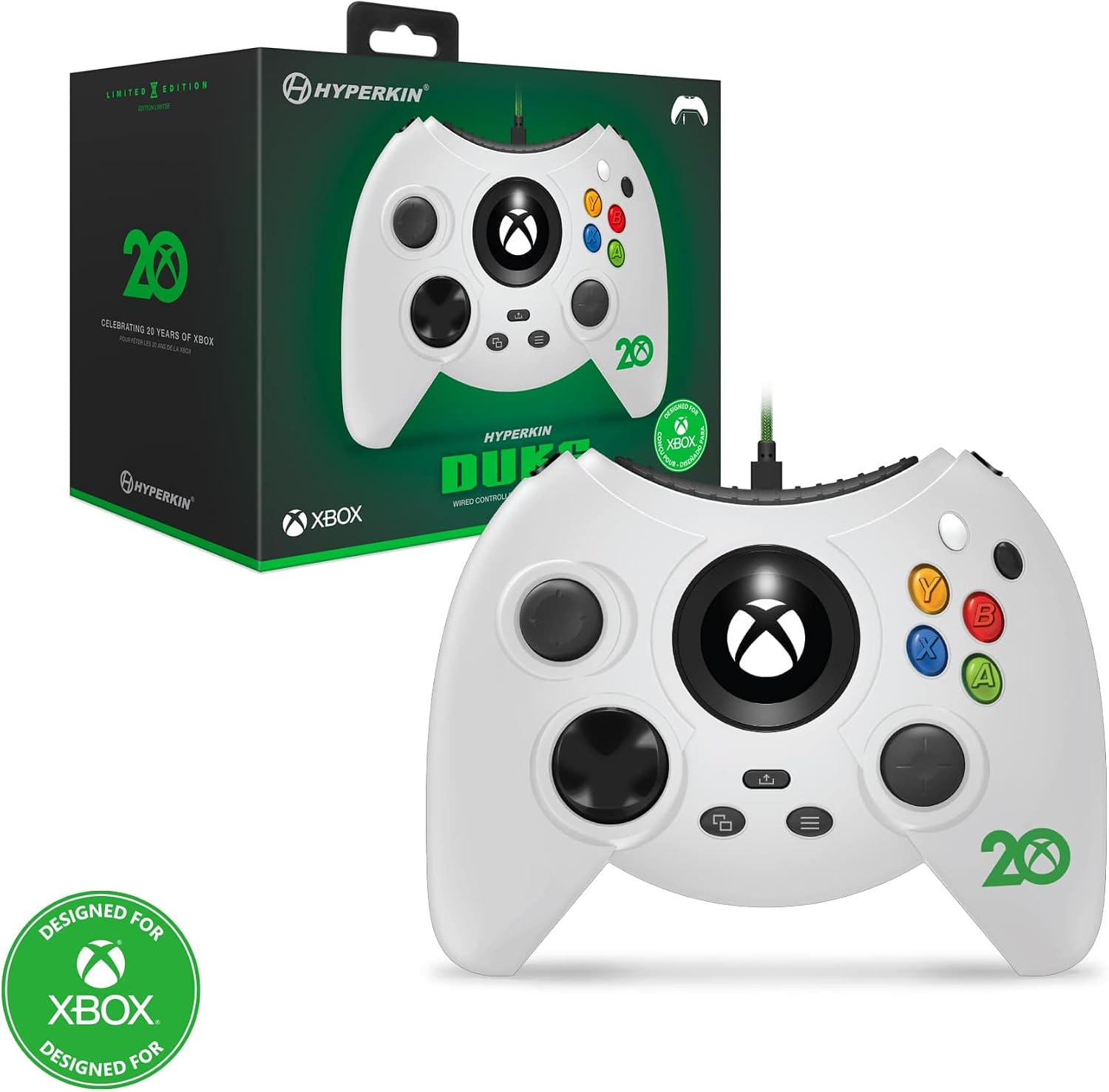Hyperkin Duke Controle com Fio para Xbox Series X|S/Xbox One/Windows 10 - Edição Limitada Aniversário (Branco)