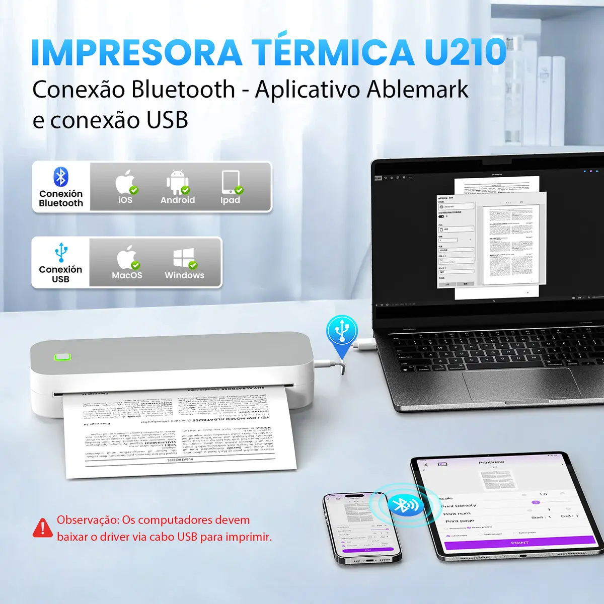 Impressora Portátil Ablemark A4 Térmica Bluetooth — foto 4