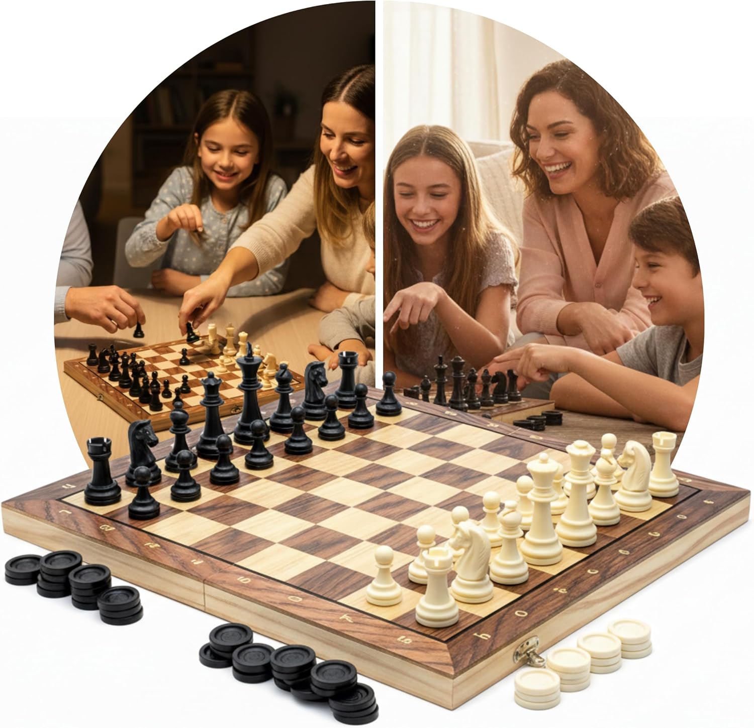 Jogo 3 em 1 Xadrez, Damas e Gamão - Tabuleiro Dobrável 24 cm