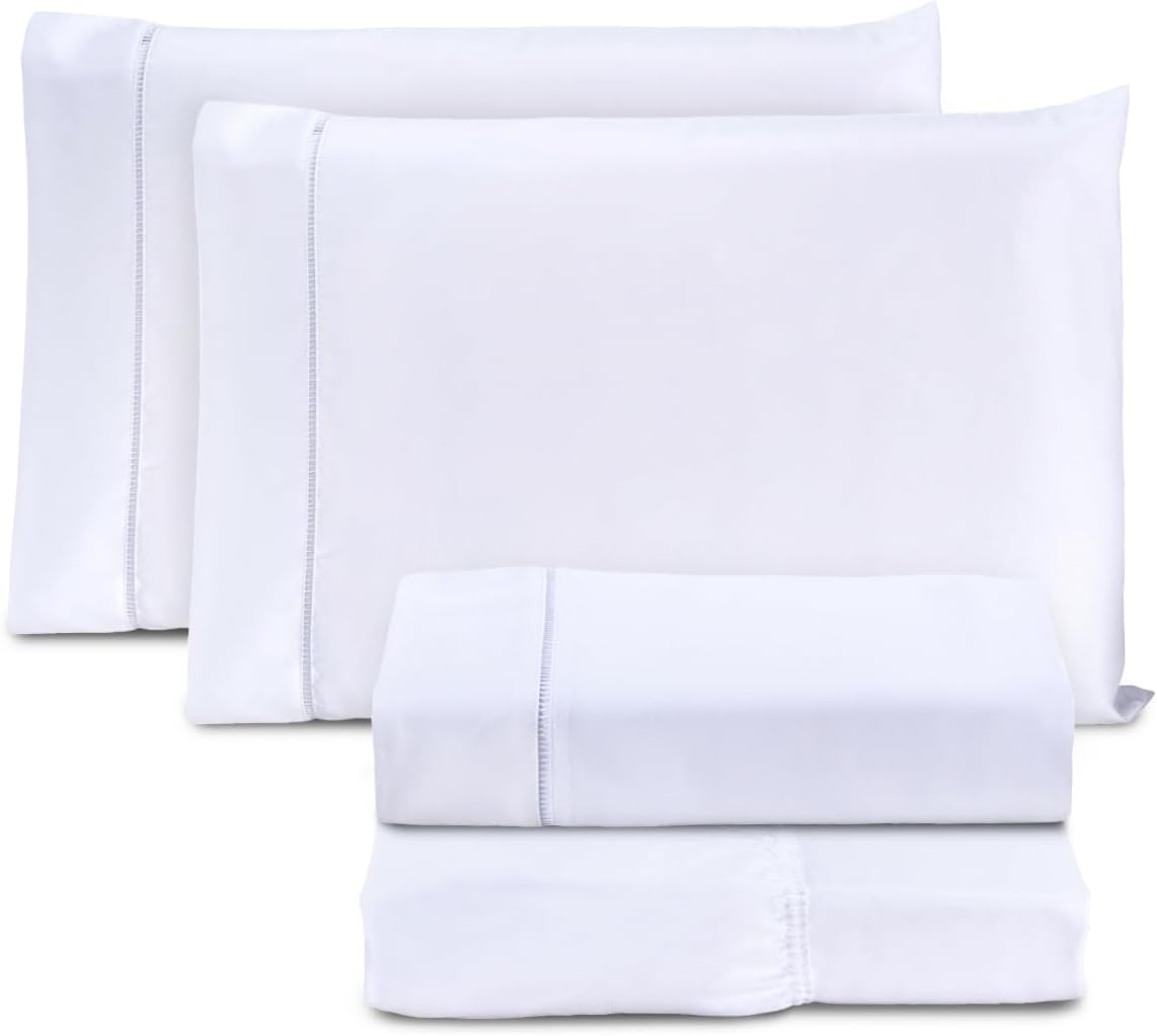 Jogo de Cama Casal Queen Percal 400 Fios Ponto Palito 04 Peças Branco