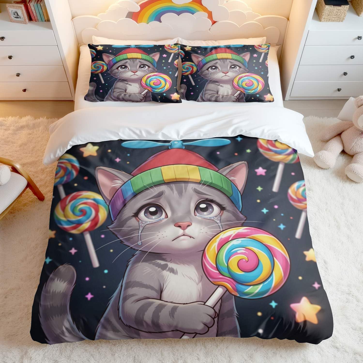 Jogo de Cama Estampa de Gatos 3D - Microfibra Premium