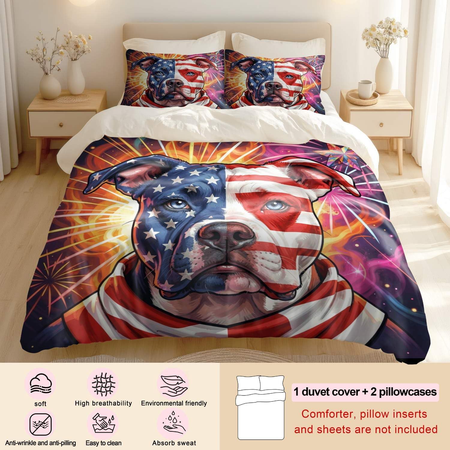 Jogo de Cama Patriótico Bandeira Americana 3 Peças - Microfibra — foto 3
