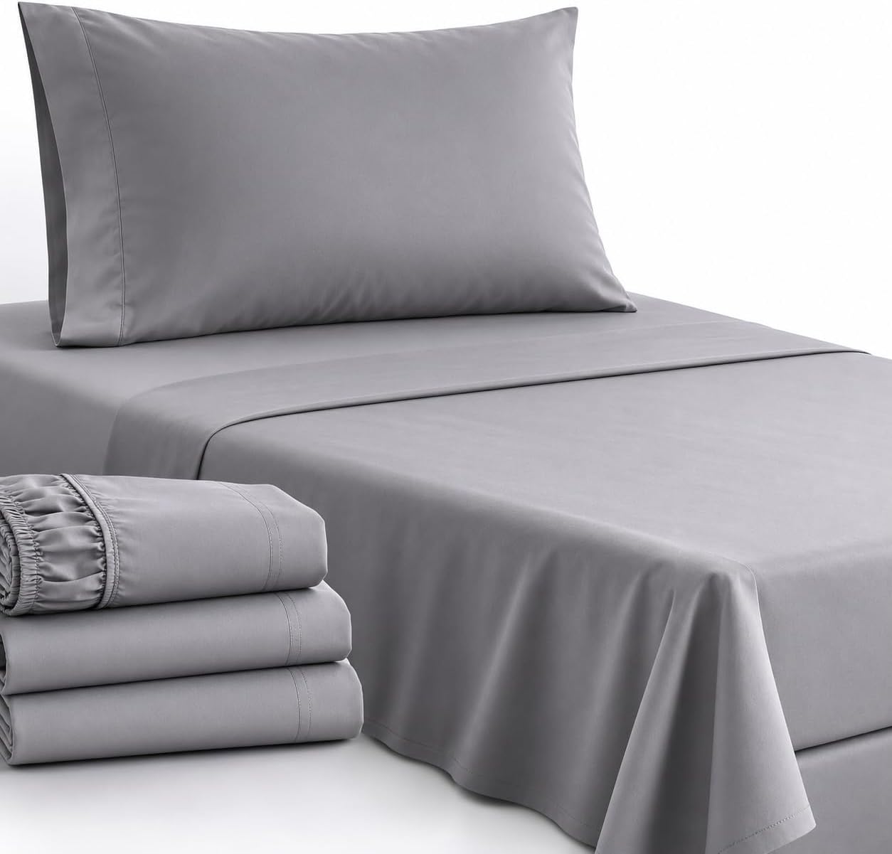 Jogo de Cama Percal 600 Fios Algodão com Elástico Premium - Cinza - Solteiro