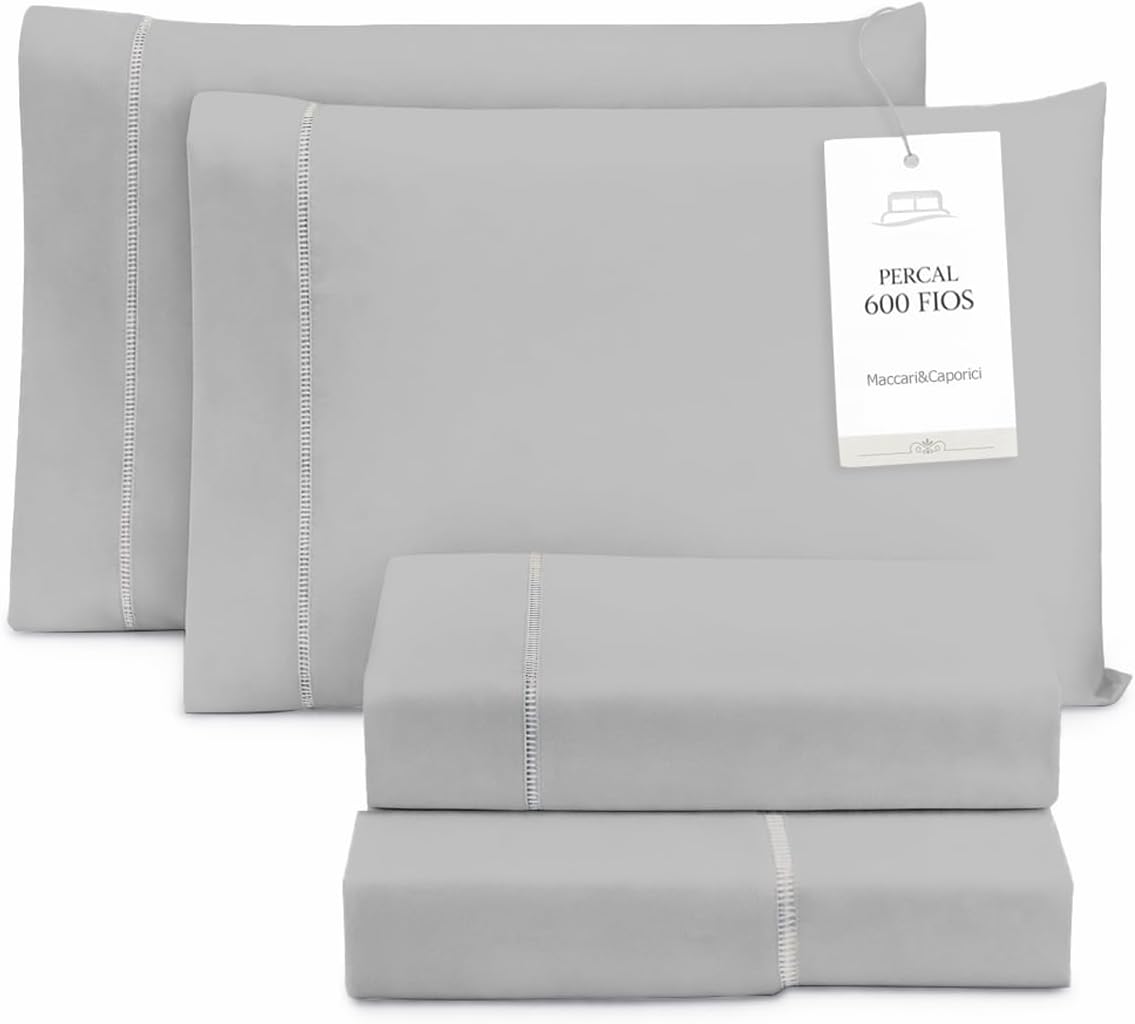 Jogo de Lençol Cama Box King Size 4 Peças Percal 600 Fios Cinza