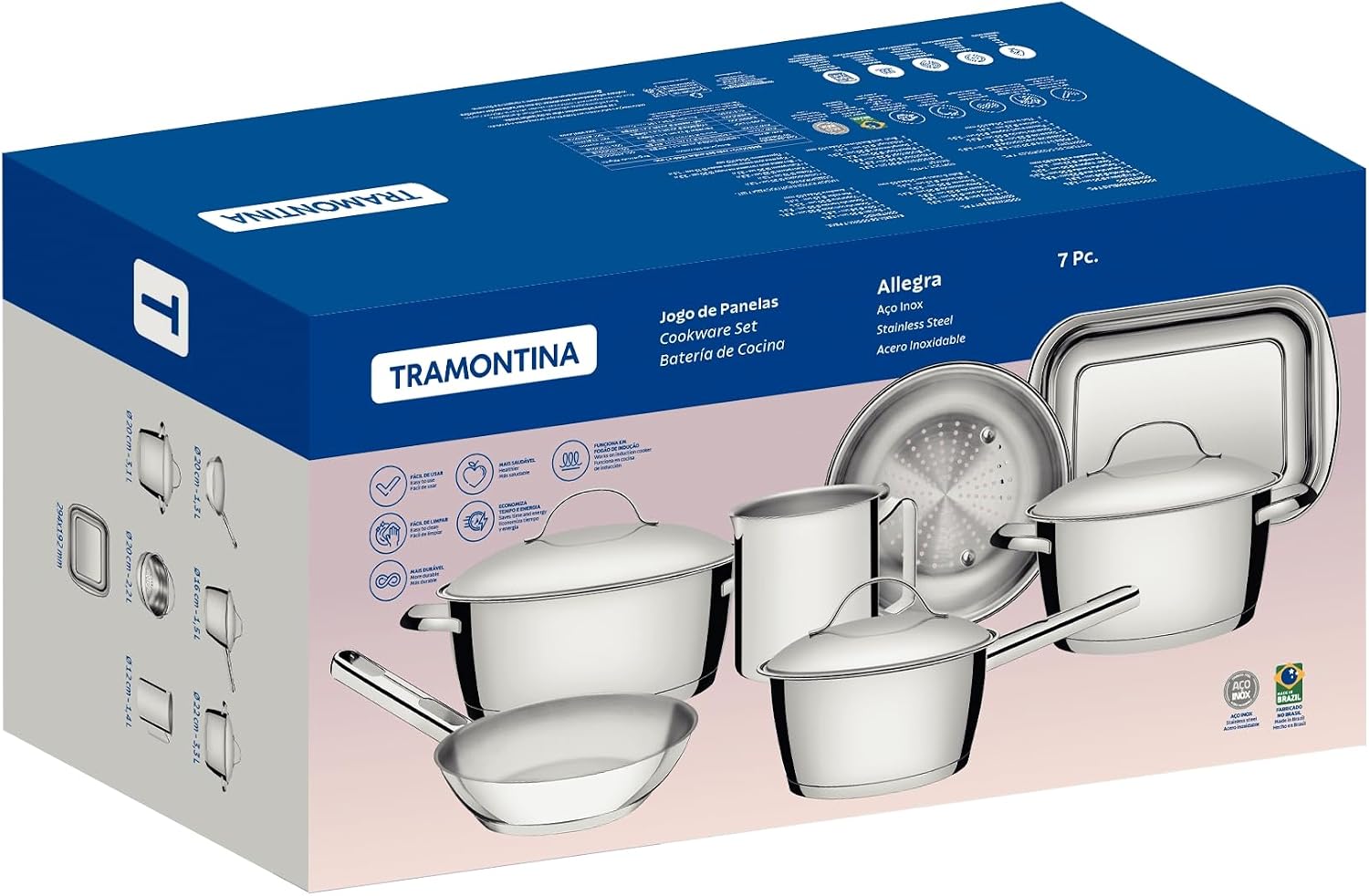 Jogo de Panelas Tramontina Allegra Inox 7 Peças com Fundo Triplo — foto 2