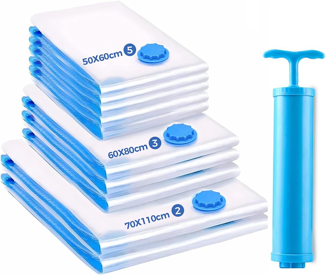 Kit 10 Sacos de Armazenamento a Vácuo - 3 Tamanhos
